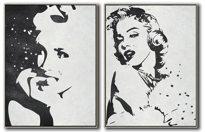Huge Abstract Painting On Canvas,Set Of 2 Minimal Painting On Canvas - Pop Art Canvas